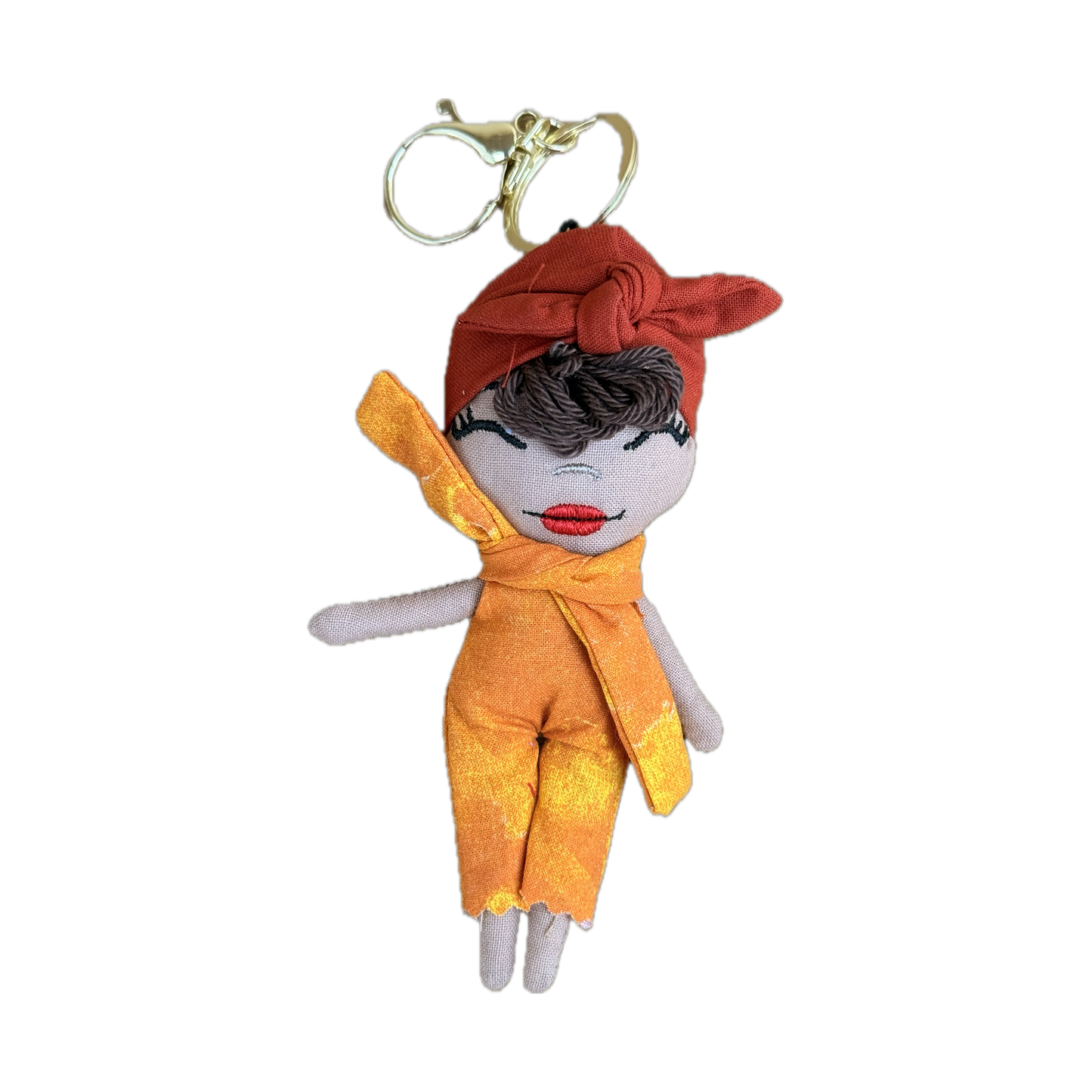 Douclé orange rouille - Porte-clés poupée fait main - Pièce unique