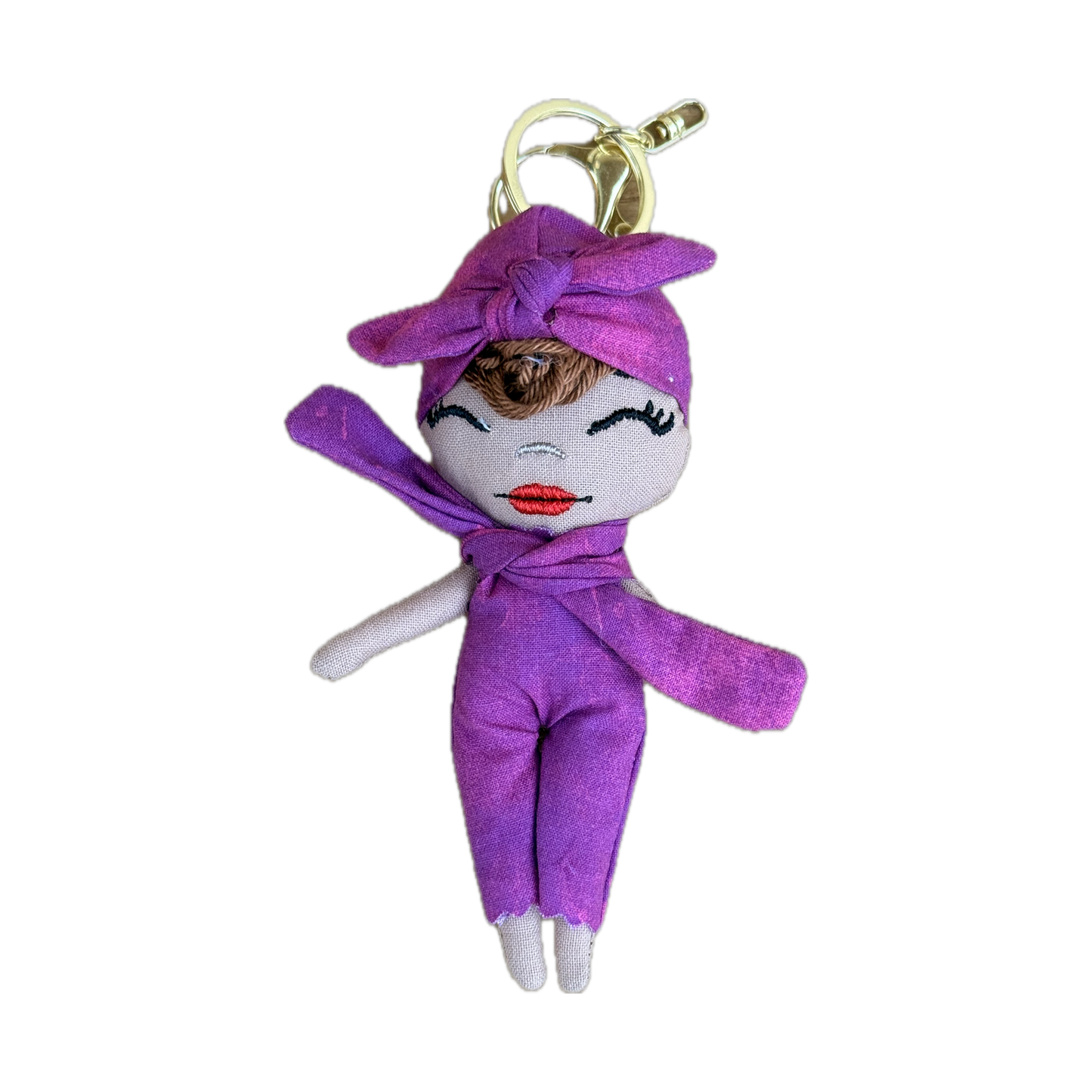 Douclé mauve - Porte-clés poupée fait main - Pièce unique