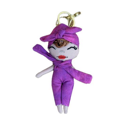 Douclé mauve - Porte-clés poupée fait main - Pièce unique