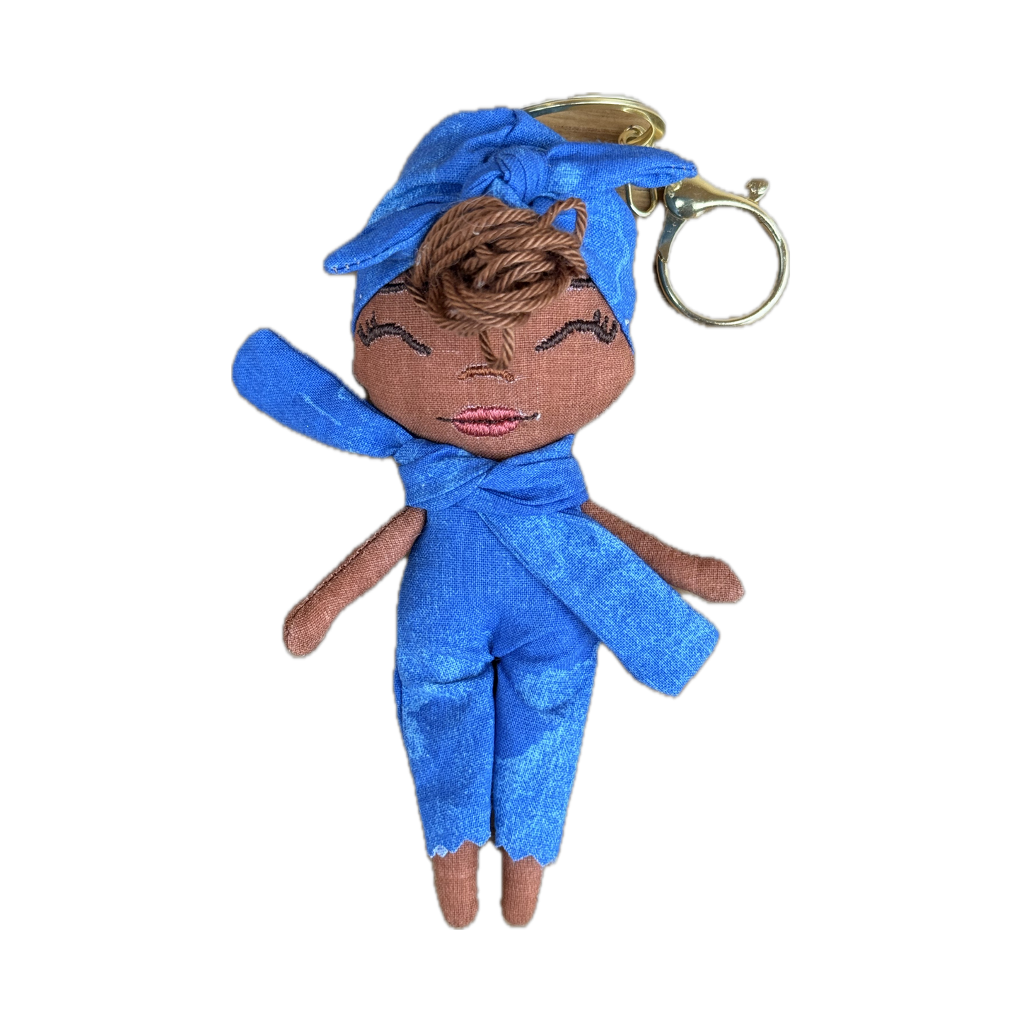 Douclé bleu cobalt - Porte-clés poupée fait main - Pièce unique
